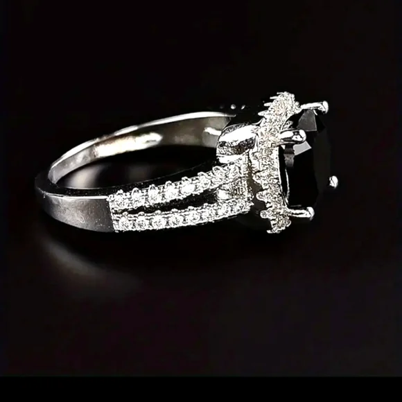 925 Silver Black Onyx Cocktail Ring SIZE 6 - Picture 3 of 4